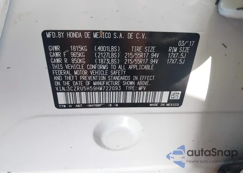 2017 Honda Hr-V Ex from USA, damaged, VIN 3CZRU5H59HM722093